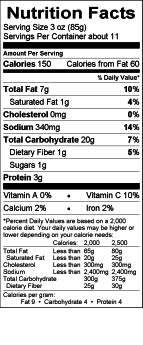 Image of the Nutrition Facts for the Frozen Potato Croquettes.