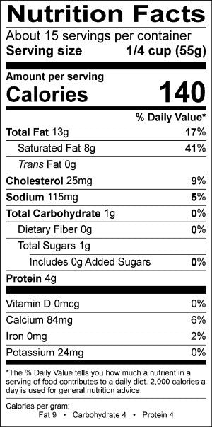 Image of the Nutrition Facts for the Italian Frozen Burratta.
