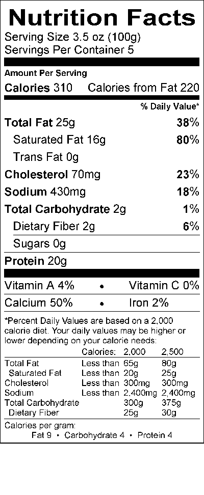 Image of the Nutrition Facts for the Brie slices IQF 17.6oz.