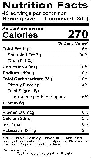 Image of the Nutrition Facts for the Vegan Chia Seed Croissants.