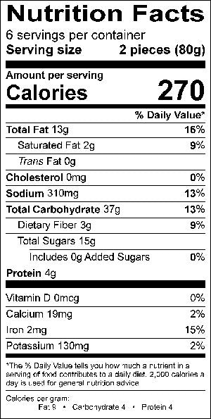 Image of the Nutrition Facts for the Cocoa Cream Churros.