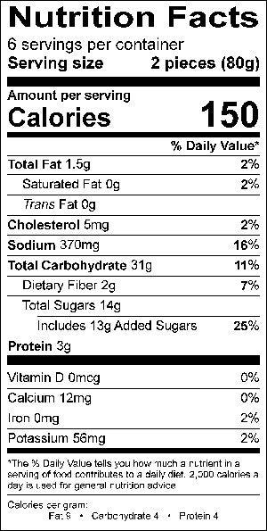 Image of the Nutrition Facts for the Caramel-Filled Churros.