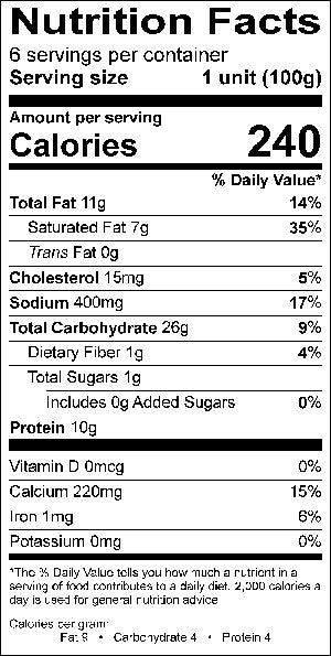 Image of the Nutrition Facts for Spinach Empanada.