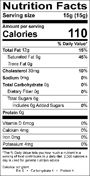 Image of the Nutrition Facts for the Conviette Mini French Butter Roll, Unsalted.