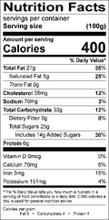 Image of the Nutrition Facts for the Chocolate Lava Cake.