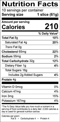 Image of the Nutrition Facts for the Christmas log (Buche de Noel).
