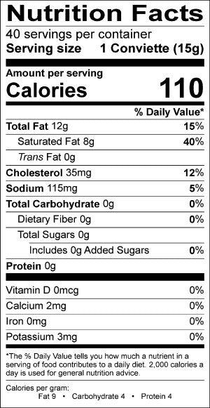 Image of the Nutrition Facts for the La Conviette Mini French Butter Roll, Salted.