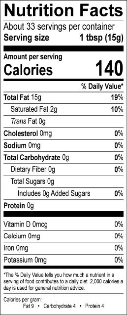 Image of the Nutrition Facts for the Extra Virgin Olive Oil Kalios 01.