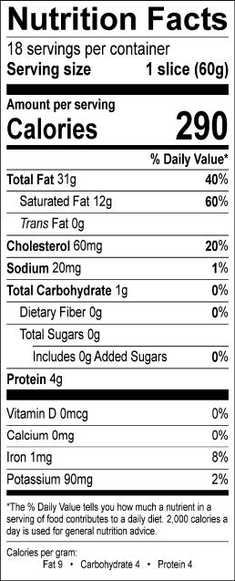 Image of the Nutrition Facts for the Foie Gras Slices.