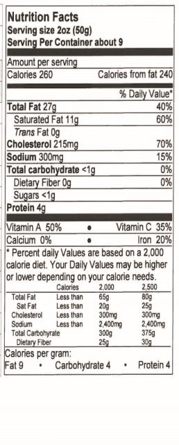 Image of the Nutrition Facts for the Duck Foie Gras Torchon.