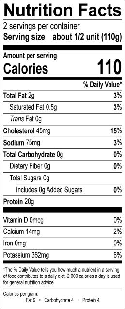 Image of the Nutrition Facts for the Estuary Branzino - European Seabass (Skin-On).