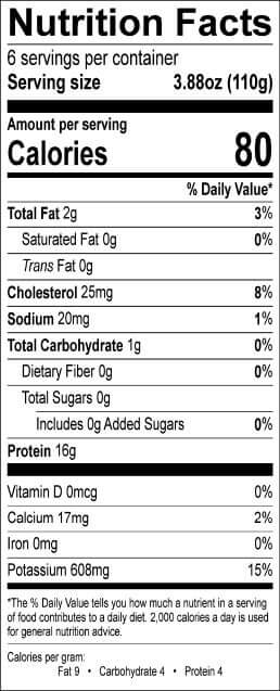 Image of the Nutrition Facts for the Wild Monkfish.