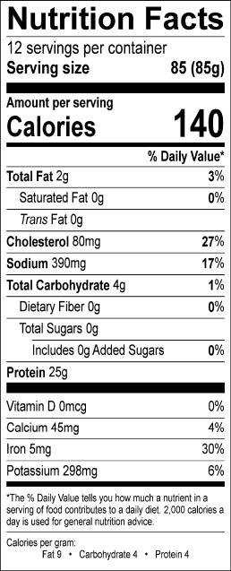 Image of the Nutrition Facts for the Cooked Small Octopus Tentacles.