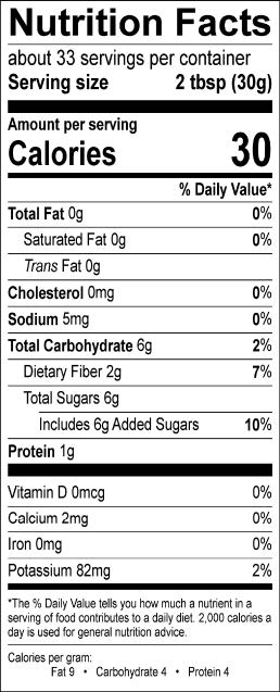 Image of the Nutrition Facts for the Passion Fruit Coulis.