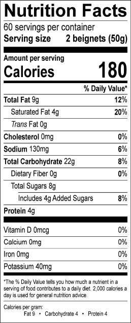 Image of the Nutrition Facts for the Mini Beignets Mixed Berries.