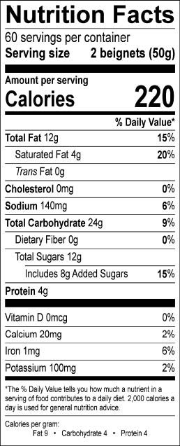 Image of the Nutrition Facts for the Mini Beignets Chocolate and Hazelnut.