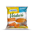 Plastic bag containing Pumpkin & Carrots Puree "Verduri", seen from the front. 